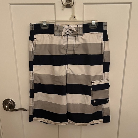 Joe Fresh Kids Swim Trunks - Navy, White and Gray Stripes - Picture 1 of 5